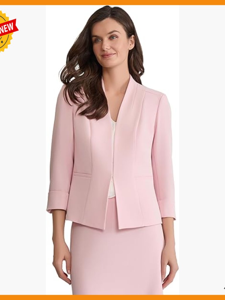 Stretch Crepe Blazer With Cuffed Sleeves Open Front Tailored Fit